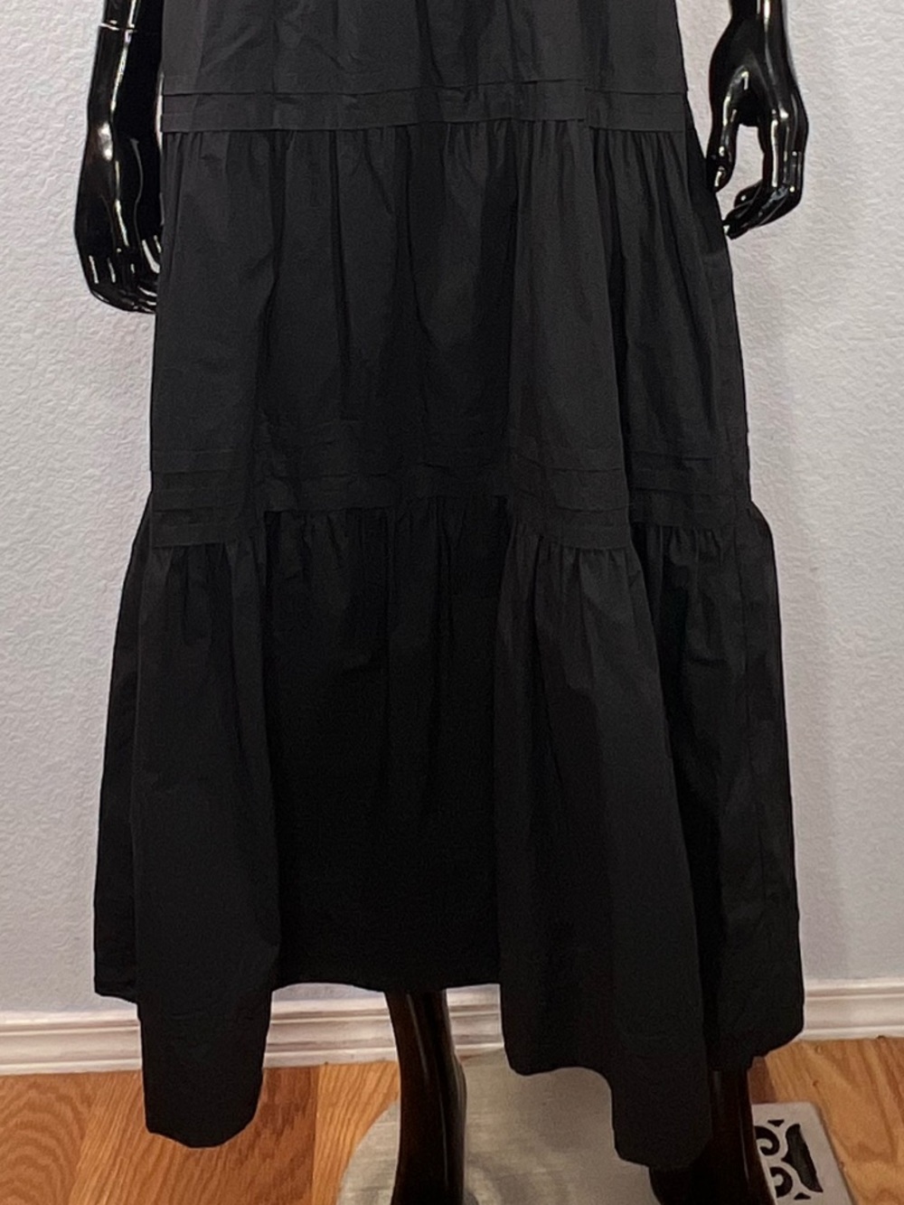 Quince Black Tiered Puff-Sleeve 100% Organic Cotton Poplin Maxi Dress Sz S - Picture 5 of 10